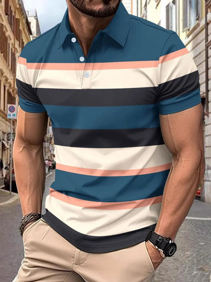 Men's Full Size Collared Short Sleeve Striped Polo Plus Size - Premium Men's Polo shirt from Trendsi - Just $30.99! Shop now at Handbags Specialist Headquarter