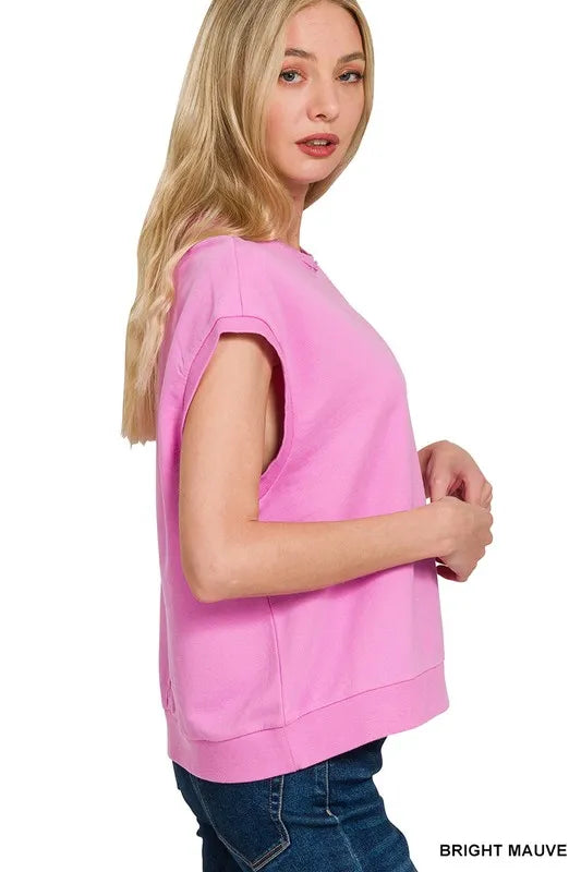 Zenana French Terry Round Neck Cap Sleeve T-Shirt - Premium Women / Tops from Trendsi - Just $20.48! Shop now at Handbags Specialist Headquarter