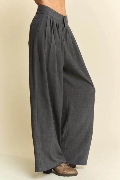 Davi & Dani Solid Back Pocket Shirring Detail Wide Leg Pants - Premium Women Pants from Trendsi - Just $57.99! Shop now at Handbags Specialist Headquarter