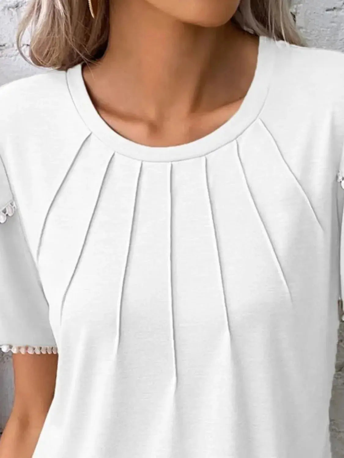 Full Size Round Neck Petal Sleeve Blouse Plus Size.