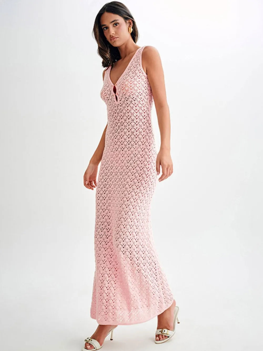 Openwork Sleeveless Maxi Dress - Premium Maxi Dress from Trendsi - Just $29.99! Shop now at Handbags Specialist Headquarter