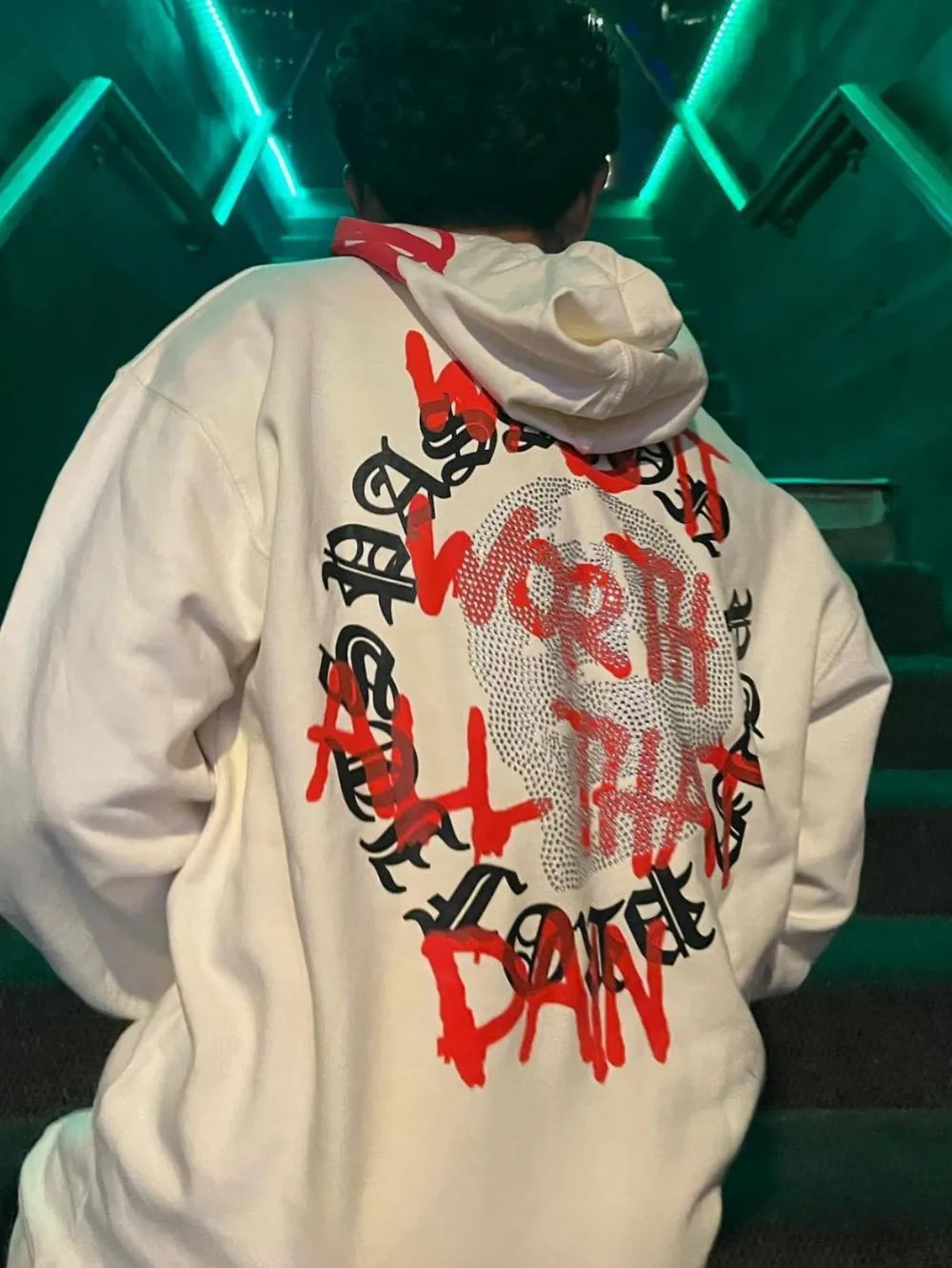 Men's Rhinestone Letter Zip Up Hoodie - Premium Men's Sweatshirts from Trendsi - Just $47.94! Shop now at Handbags Specialist Headquarter