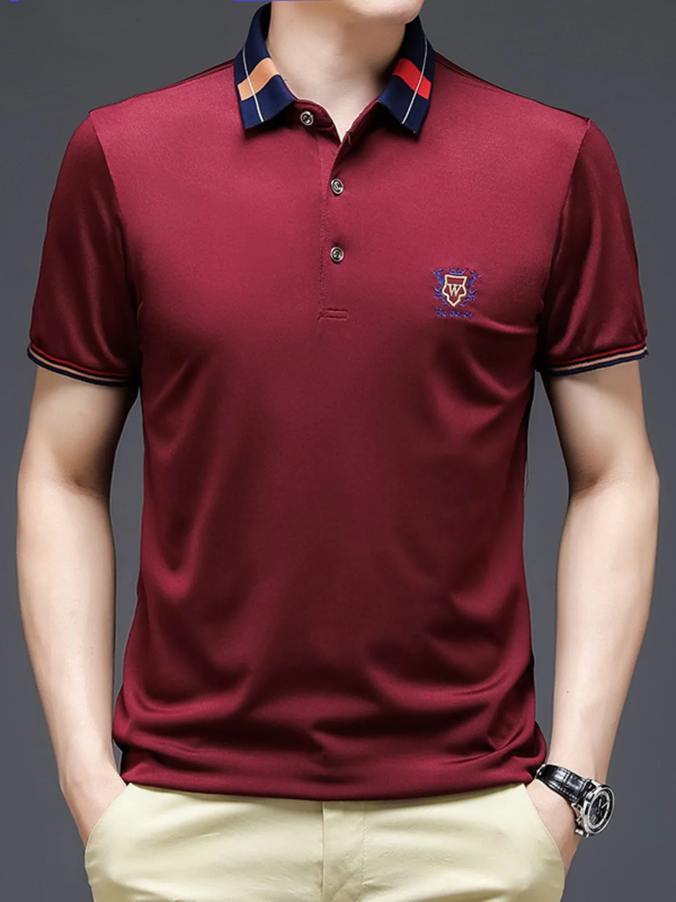Men's Plus Size Short Sleeve Contrast Collar Polo Shirt - Premium Men's Polo shirt from Trendsi - Just $36.99! Shop now at Handbags Specialist Headquarter