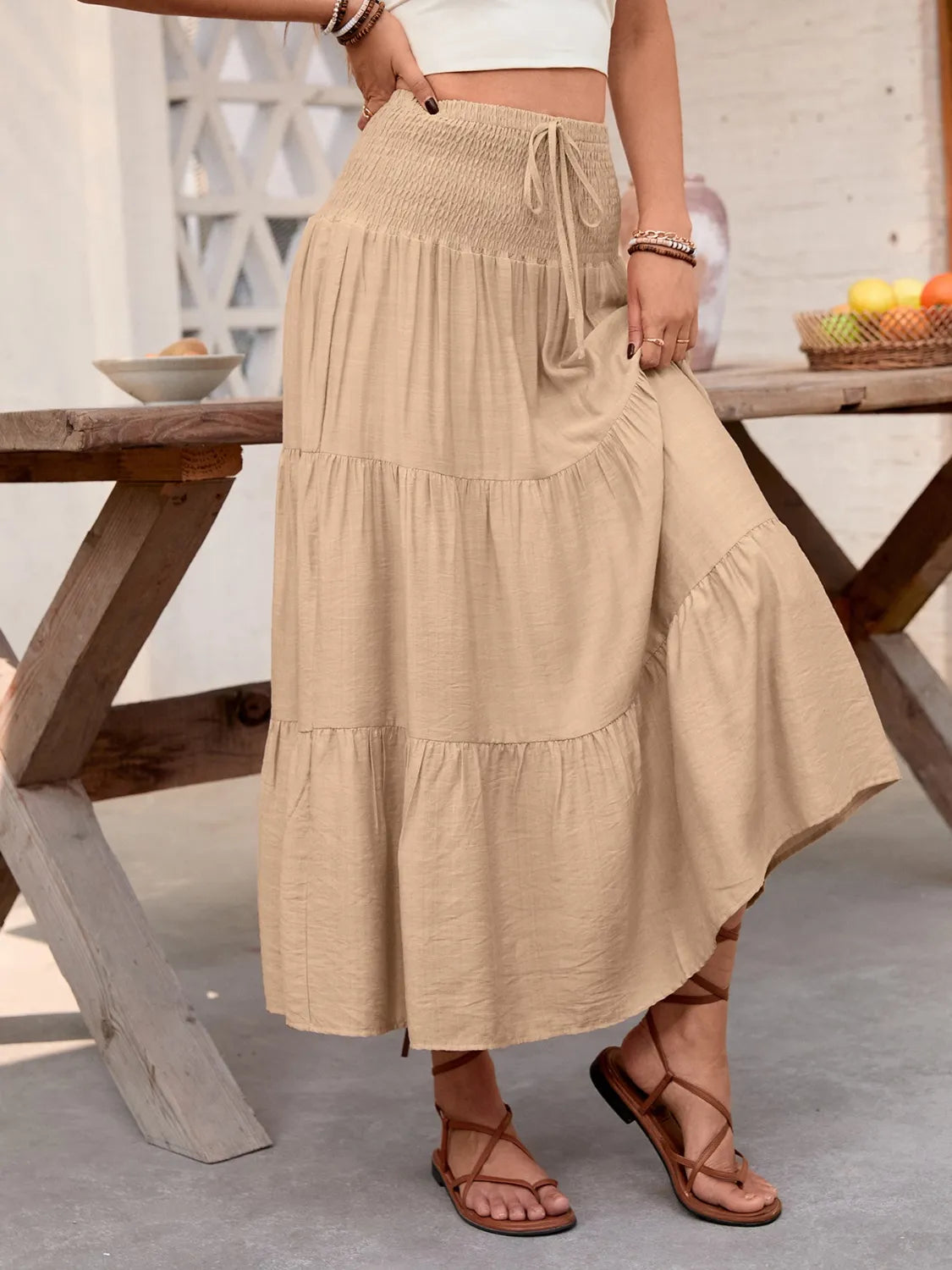 Smocked Tiered Skirt - Premium Skirts from Trendsi - Just $37.99! Shop now at Handbags Specialist Headquarter