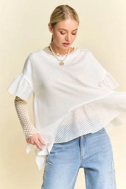 Davi & Dani Waffle Knit Bodice Ruffle Bottom Detail Top - Premium  from Trendsi - Just $40.99! Shop now at Handbags Specialist Headquarter