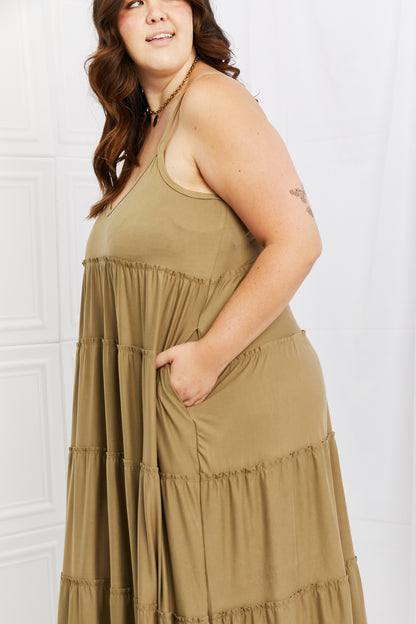 Zenana Full Size Spaghetti Strap Tiered Dress with Pockets in Khaki - Premium Dresses from Trendsi - Just $21.99! Shop now at Handbags Specialist Headquarter