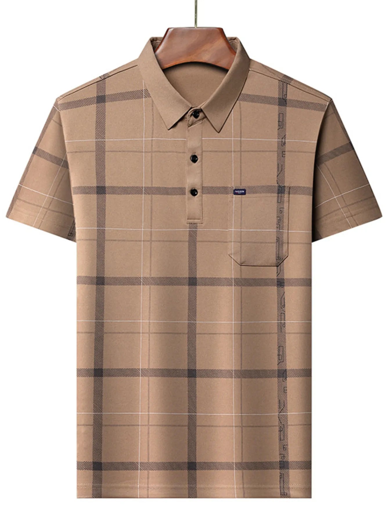 Men's Plus Size Classic Plaid Pattern Polo Shirt with Pocket - Premium Men's Polo shirt from Trendsi - Just $33.99! Shop now at Handbags Specialist Headquarter