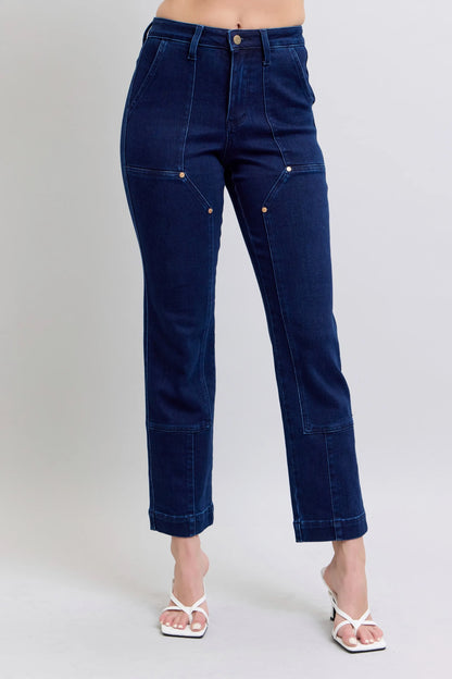 Judy Blue Full Size Hw Work Wear Knee Patch Straight Jeans Plus Size - Premium Women / Jeans & Denim from Trendsi - Just $66.99! Shop now at Handbags Specialist Headquarter