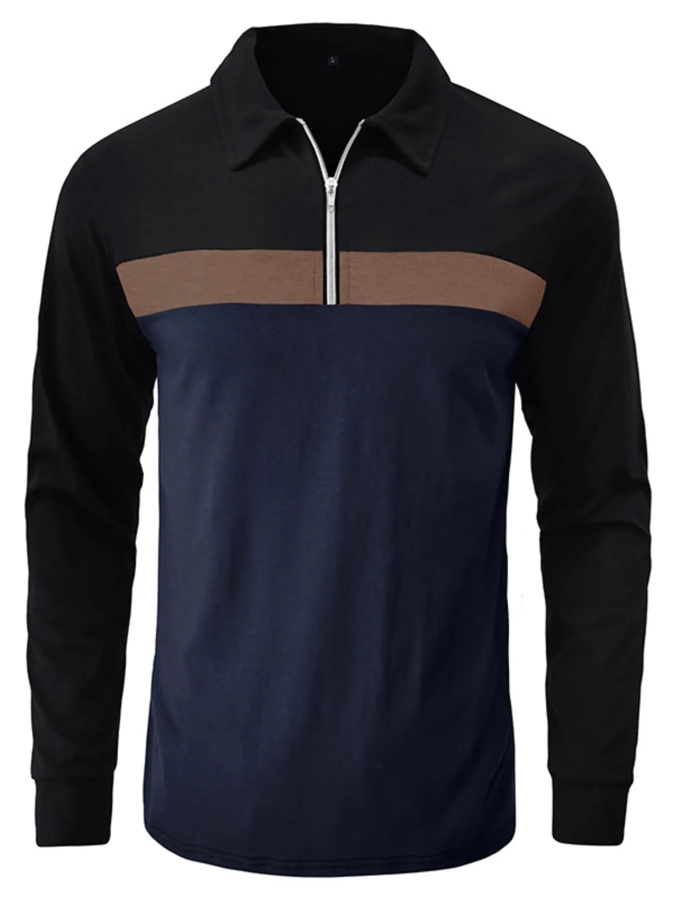 Men's Color Block Long Sleeve Polo Shirt - Premium Men's Polo shirt from Trendsi - Just $39.99! Shop now at Handbags Specialist Headquarter