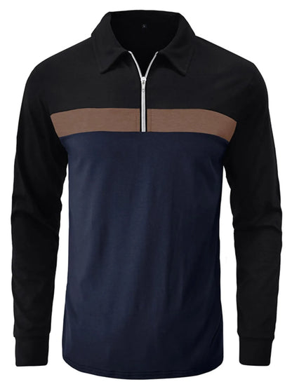 Men's Color Block Long Sleeve Polo Shirt - Premium Men's Polo shirt from Trendsi - Just $39.99! Shop now at Handbags Specialist Headquarter