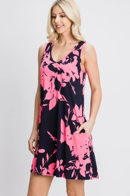 Heimish Full Size Floral V-Neck Tank Dress with Pockets - Premium Dresses from Trendsi - Just $35.99! Shop now at Handbags Specialist Headquarter