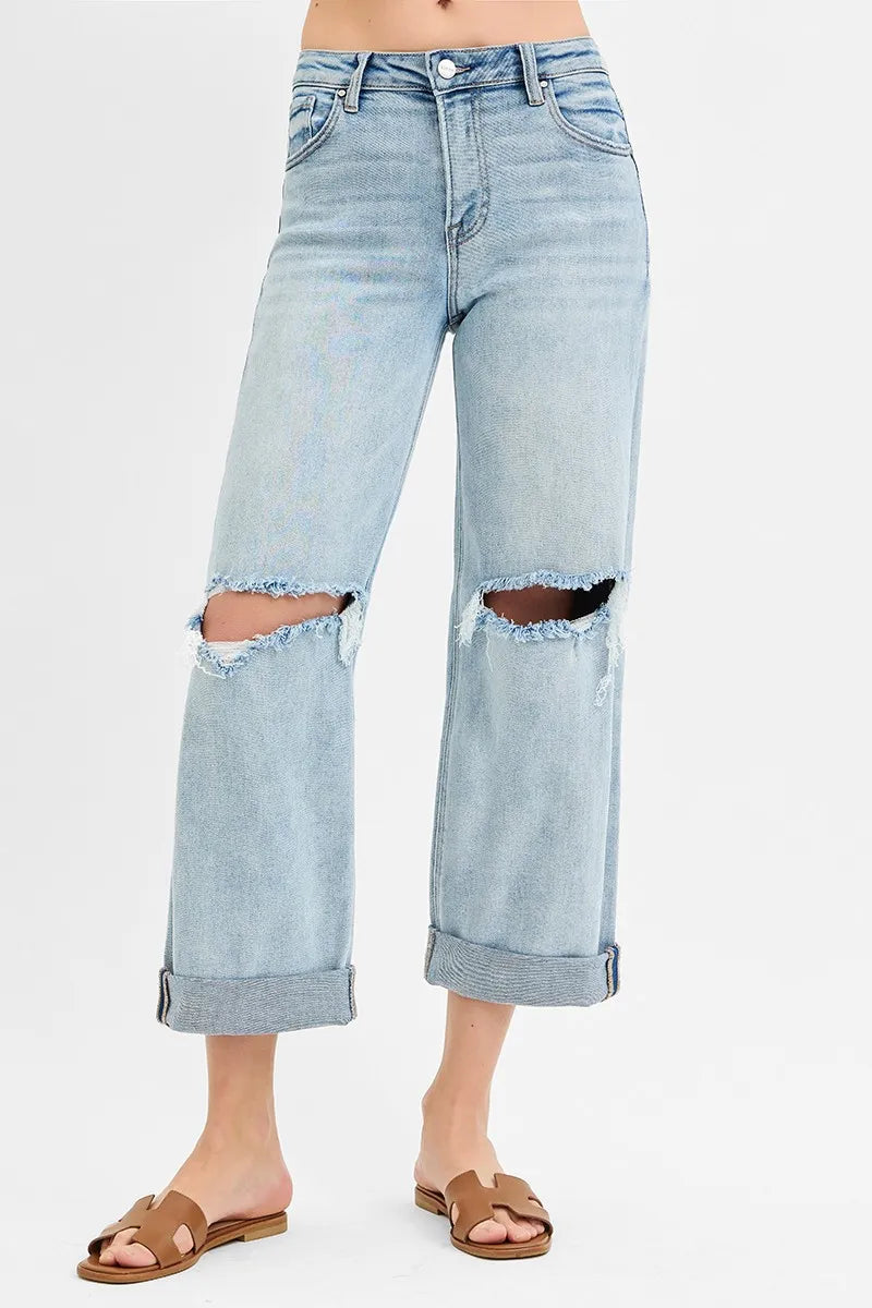 RISEN Full Size Mid Rise Fit Boyfriend Jeans with Cuff Plus Size - Premium Women / Jeans & Denim from Trendsi - Just $67.99! Shop now at Handbags Specialist Headquarter