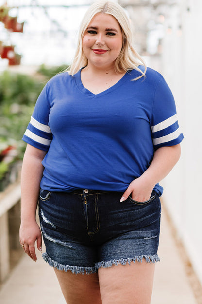 Plus Size Striped V-Neck Tee Shirt - Premium Plus Size Shirts from Trendsi - Just $26! Shop now at Handbags Specialist Headquarter