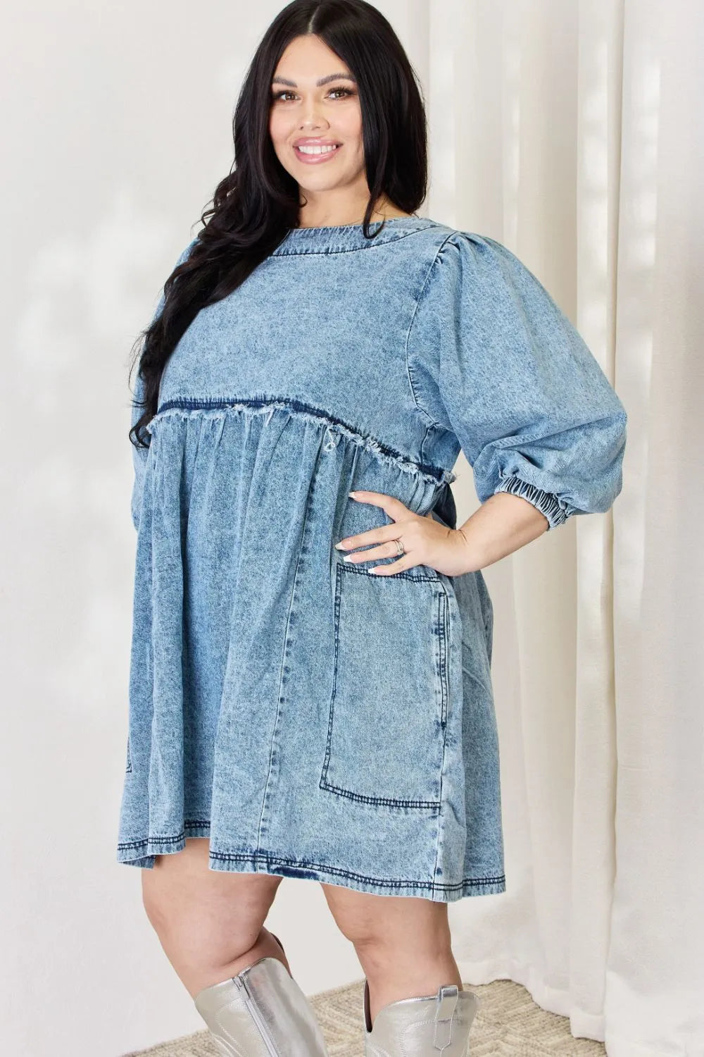 HEYSON Full Size Oversized Denim Babydoll Dress - Premium Dresses from Trendsi - Just $58.99! Shop now at Handbags Specialist Headquarter