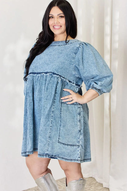 HEYSON Full Size Oversized Denim Babydoll Dress - Premium Dresses from Trendsi - Just $58.99! Shop now at Handbags Specialist Headquarter