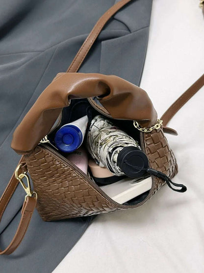 PU Leather Woven Crossbody Bag - Premium Crossbody Bag from Trendsi - Just $27.99! Shop now at Handbags Specialist Headquarter