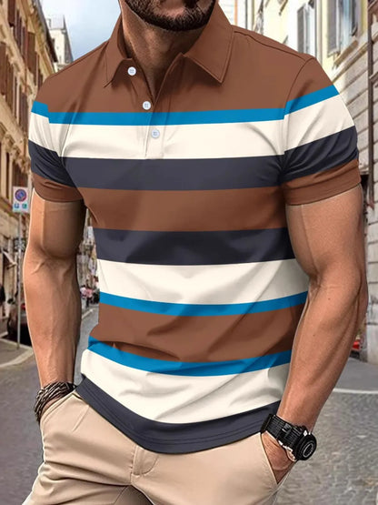 Men's Full Size Collared Short Sleeve Striped Polo Plus Size - Premium Men's Polo shirt from Trendsi - Just $30.99! Shop now at Handbags Specialist Headquarter