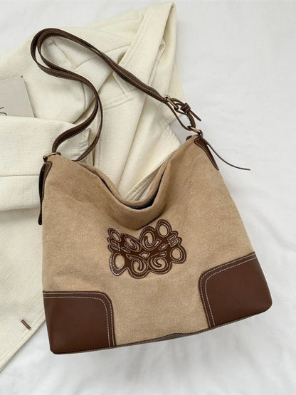 Suede Patch Adjustable Strap Tote Bag - Premium Tote Bag from Trendsi - Just $39.99! Shop now at Handbags Specialist Headquarter