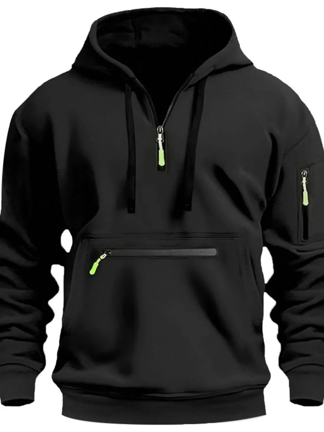 Men's Full Drawstring Half Zip Hoodie Plus Size - Premium Men's Sweatshirts from Trendsi - Just $35.30! Shop now at Handbags Specialist Headquarter