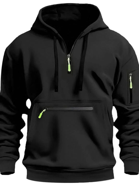 Men's Full Drawstring Half Zip Hoodie Plus Size - Premium Men's Sweatshirts from Trendsi - Just $35.30! Shop now at Handbags Specialist Headquarter