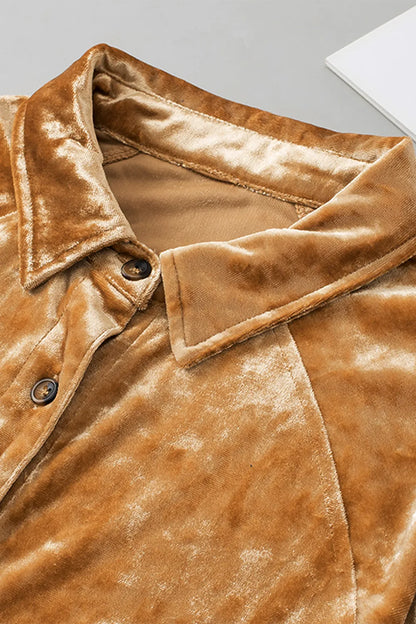 Button Down Loose Fit Velvet Shirt - Premium Women's Down Shirt Tops from Trendsi - Just $40.18! Shop now at Handbags Specialist Headquarter