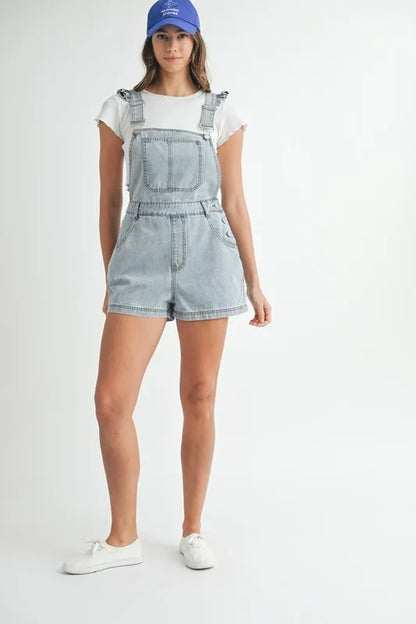 MABLE Square Neck Ruffle Shoulder Denim Overall Romper - Premium Women / Jeans & Denim from Trendsi - Just $67.12! Shop now at Handbags Specialist Headquarter