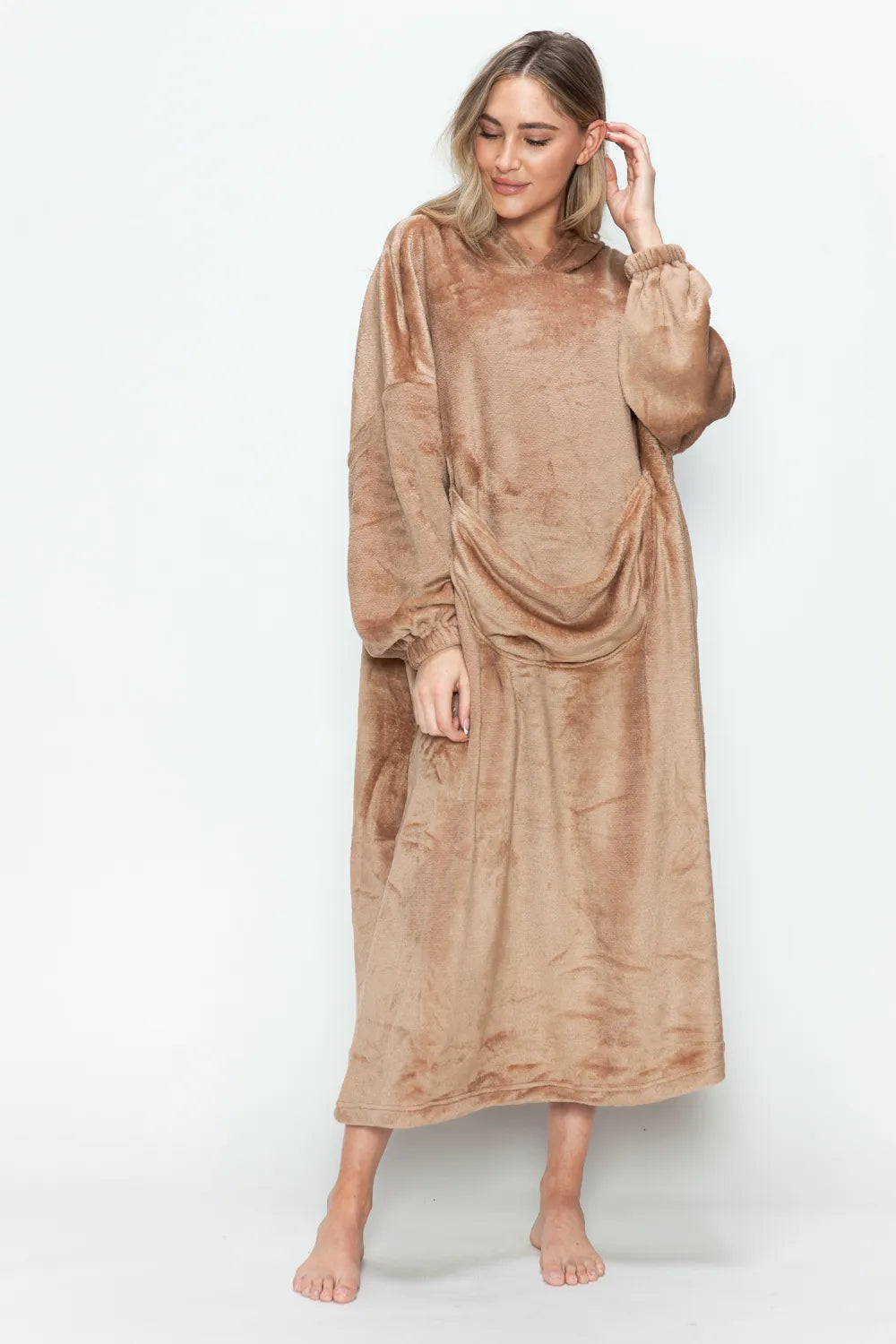 Double Take Full Size Pocketed Hooded Midi Lounge Dress - Premium Sleepwear from Trendsi - Just $44.66! Shop now at Handbags Specialist Headquarter
