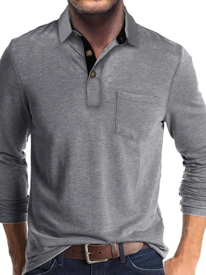 Men's Full Size Long Sleeve Pocket Polo Shirt Plus Size - Premium Men's Polo shirt from Trendsi - Just $41.99! Shop now at Handbags Specialist Headquarter
