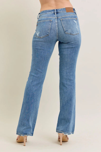 Judy Blue Full Size Mid Rise Wash Destroy Hem Bootcut Jeans Plus Size - Premium Women / Jeans & Denim from Trendsi - Just $66.99! Shop now at Handbags Specialist Headquarter