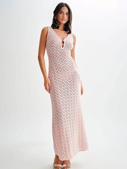 Openwork Sleeveless Maxi Dress - Premium Maxi Dress from Trendsi - Just $29.99! Shop now at Handbags Specialist Headquarter