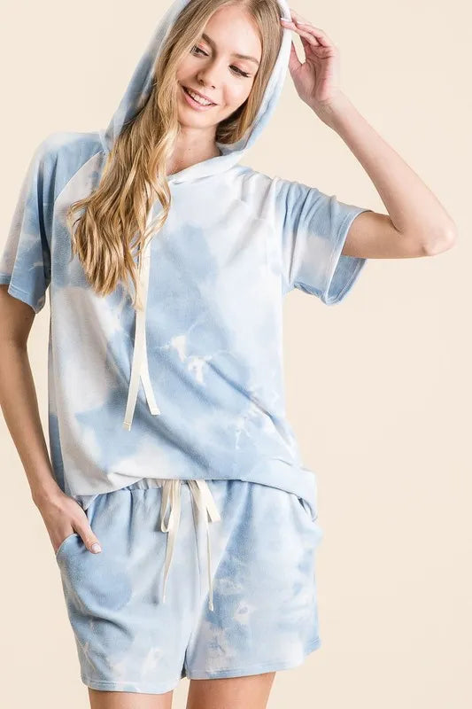 BiBi Tie Dye French Terry Hoodie Top and Bottom Set - Premium  from Trendsi - Just $19.99! Shop now at Handbags Specialist Headquarter
