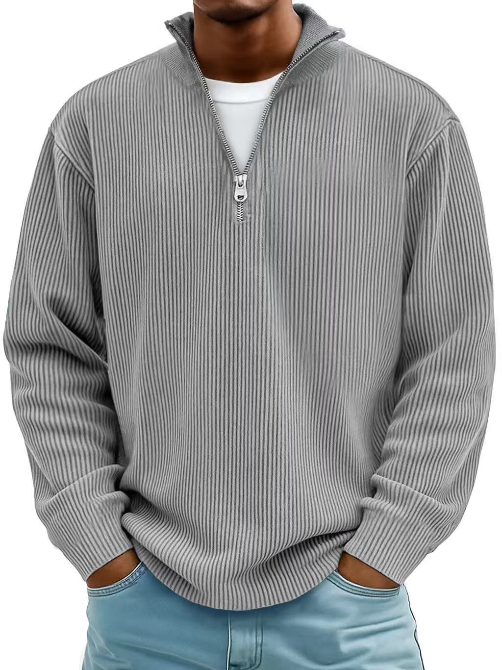 CozyCord Zip Polo: Men's Warm Stand Collar Top