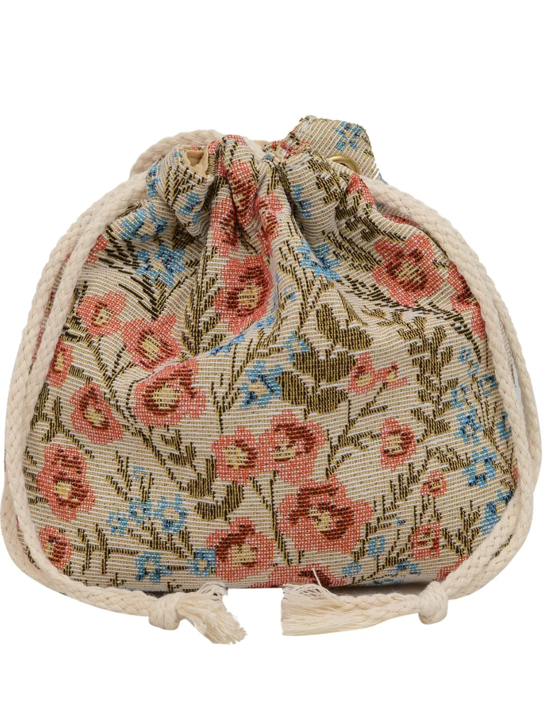Rope Drawstring Floral Bucket Bag.