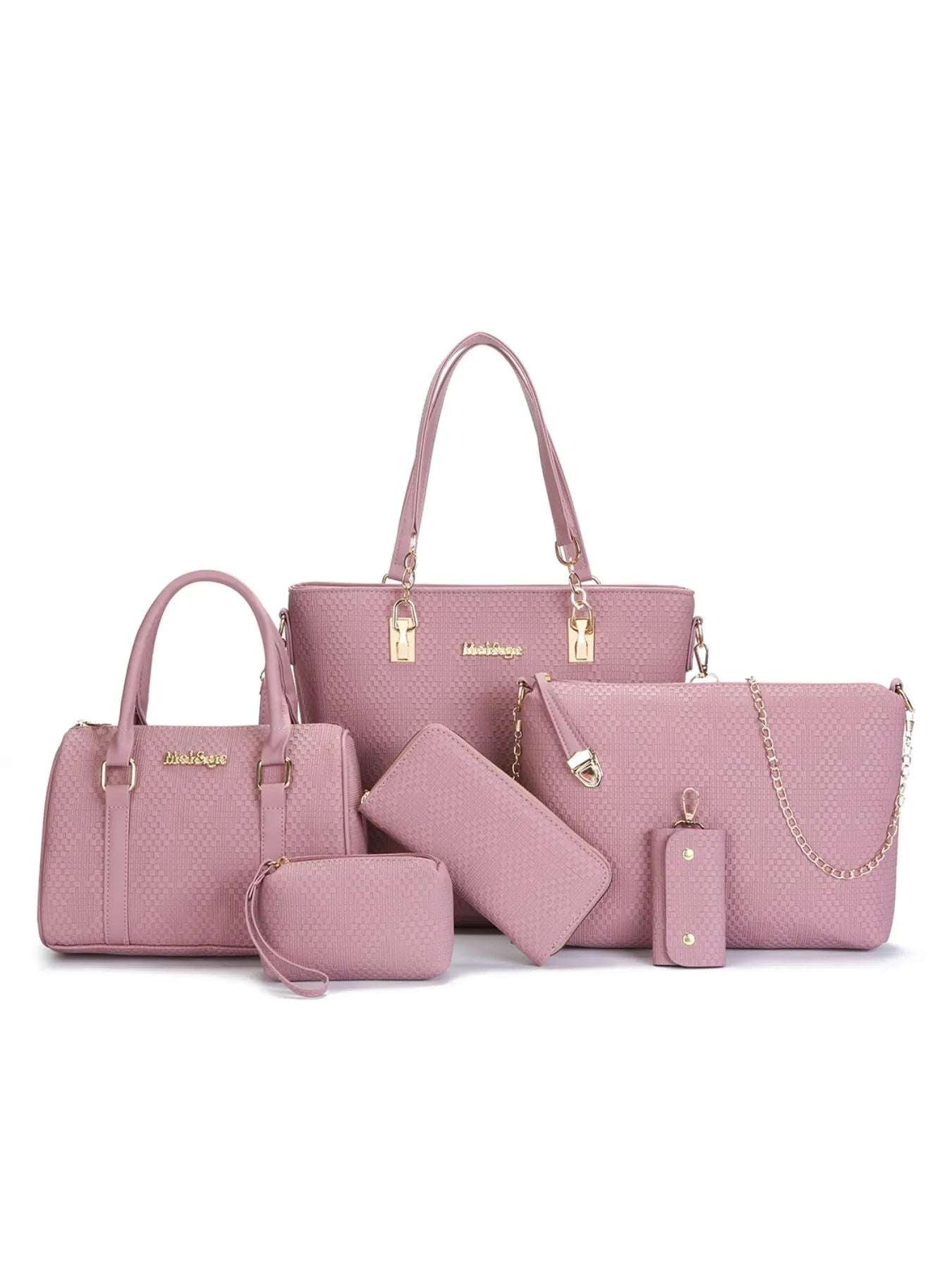 6-Piece Leather Textured Bag Set - Premium Wallet from Trendsi - Just $37.99! Shop now at Handbags Specialist Headquarter