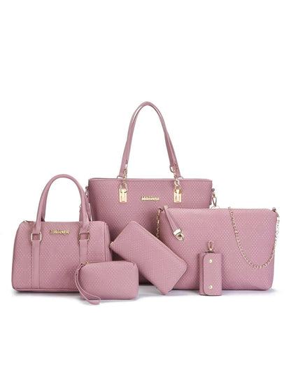 6-Piece Leather Textured Bag Set - Premium Wallet from Trendsi - Just $37.99! Shop now at Handbags Specialist Headquarter