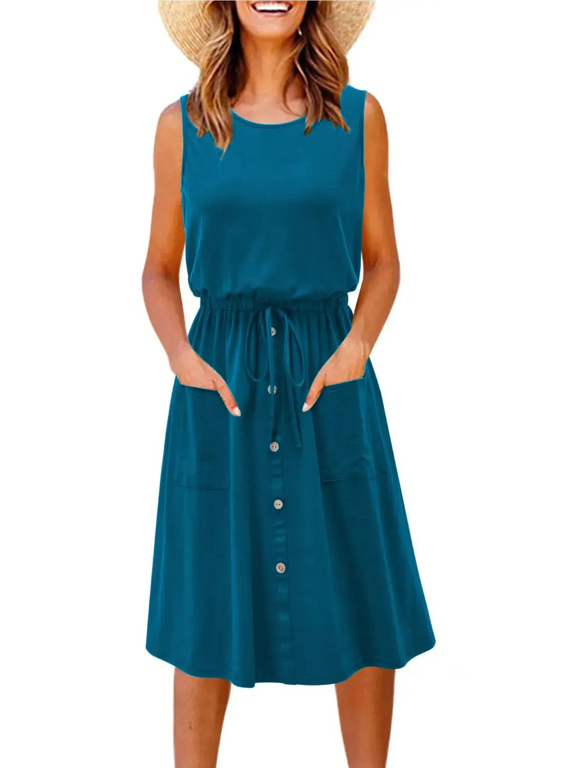 Full Size Round Neck Sleeveless Tank Dress Plus Size.