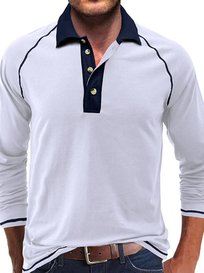 Men's Contrast Collar Long Sleeve Polo Shirt - Premium Men's Polo shirt from Trendsi - Just $41.96! Shop now at Handbags Specialist Headquarter