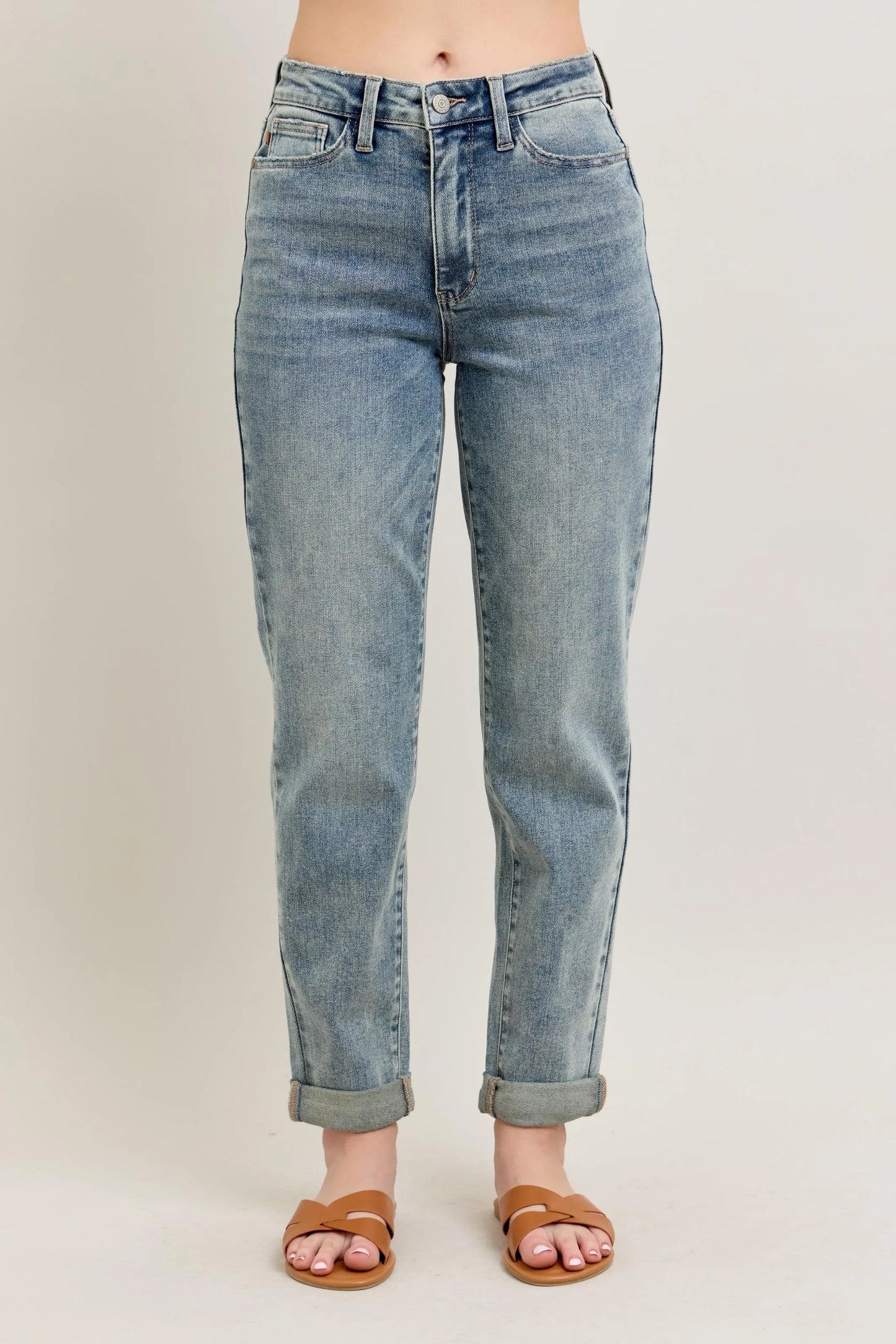 Judy Blue Full Size Hw Vintage Wash Double Roll Cuff Bf Jeans Plus Size - Premium Women / Jeans & Denim from Trendsi - Just $65.99! Shop now at Handbags Specialist Headquarter