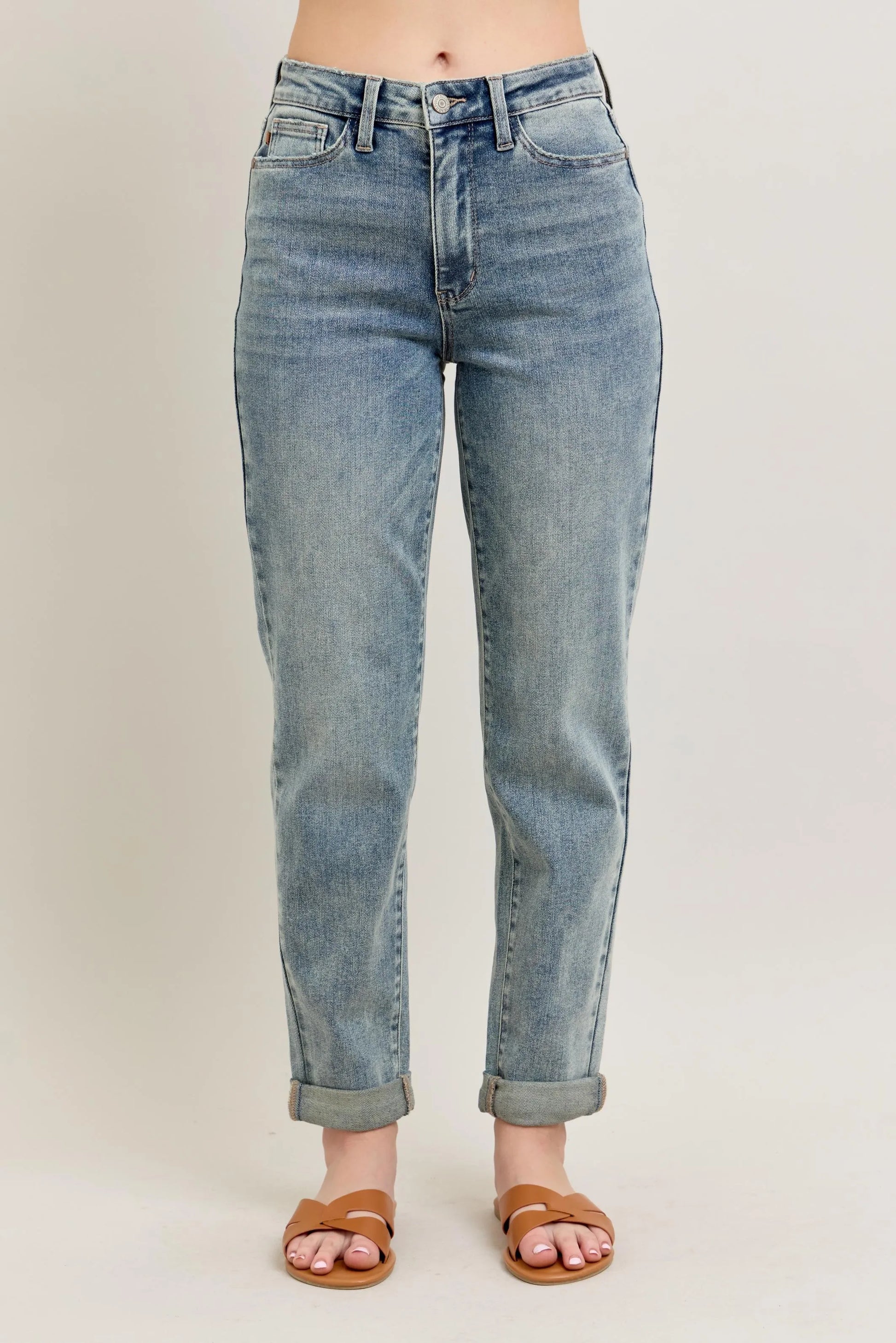 Judy Blue Full Size Hw Vintage Wash Double Roll Cuff Bf Jeans Plus Size - Premium Women / Jeans & Denim from Trendsi - Just $65.99! Shop now at Handbags Specialist Headquarter