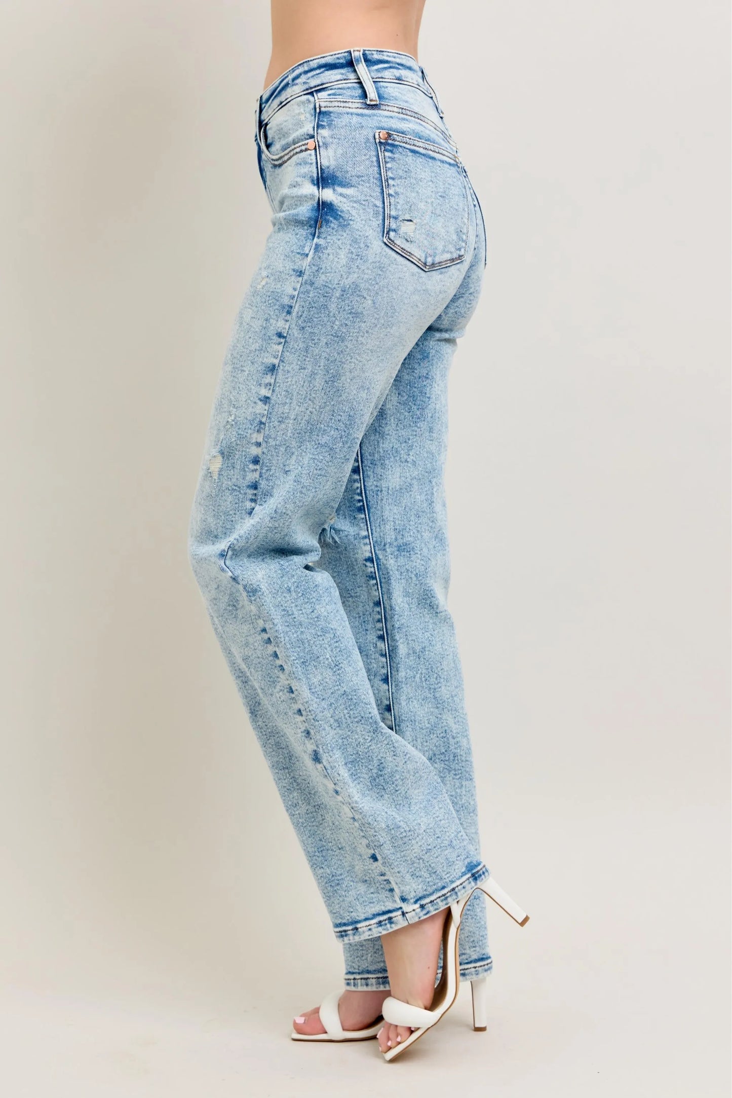 Judy Blue Full Size Hw Mineral Wash Destroy 90's Straight Jeans Plus Size - Premium Women / Jeans & Denim from Trendsi - Just $69.99! Shop now at Handbags Specialist Headquarter