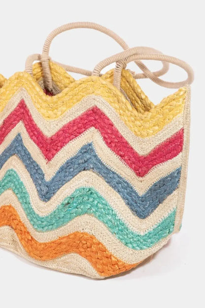 Fame Wavy Rainbow Straw Tote Bag.