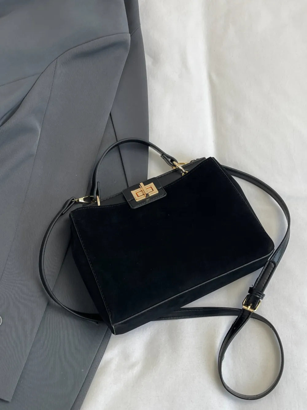 Solid Color Handbag with Removable Strap - Premium handbags from Trendsi - Just $33.99! Shop now at Handbags Specialist Headquarter