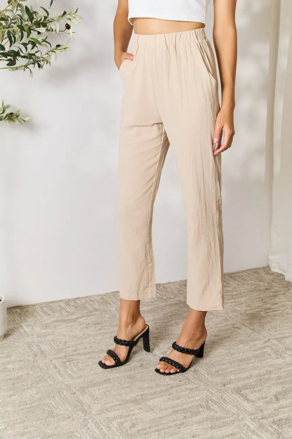 Shiny Pull-On Pants with Pockets - Premium Women Pants from Trendsi - Just $12.99! Shop now at Handbags Specialist Headquarter