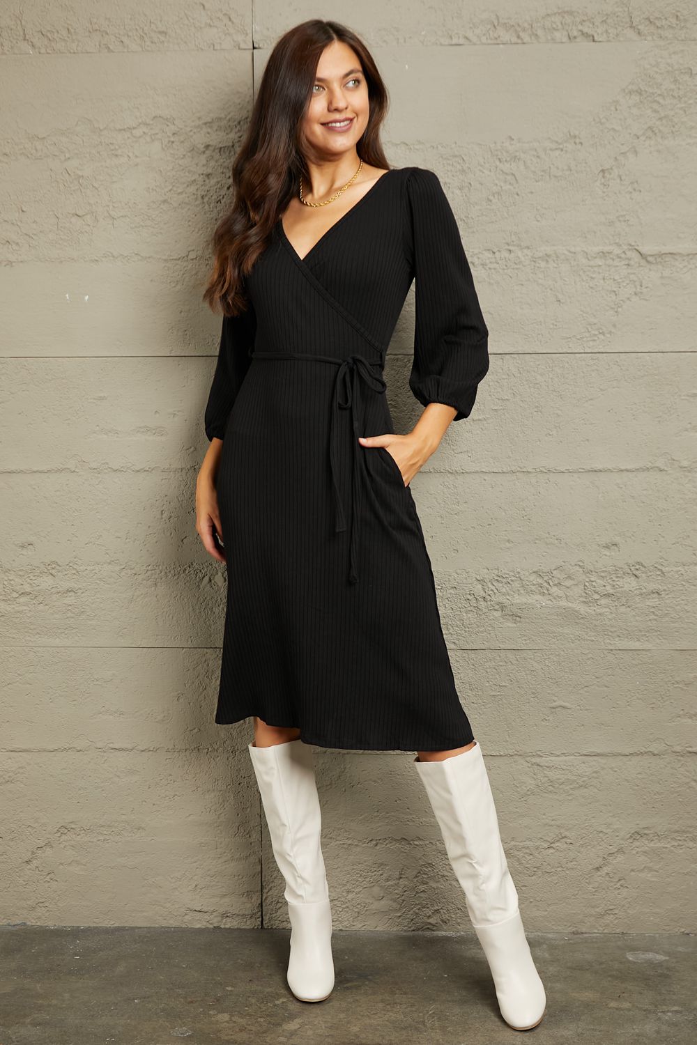 Culture Code Full Size Surplice Flare Ruching Dress - Premium Dresses from Trendsi - Just $27.99! Shop now at Handbags Specialist Headquarter