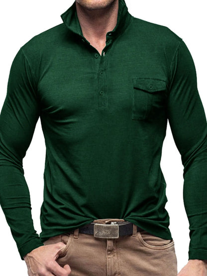 Men's Basic style Collared Neck Long Sleeve Polo - Premium Men's Polo shirt from Trendsi - Just $41.99! Shop now at Handbags Specialist Headquarter