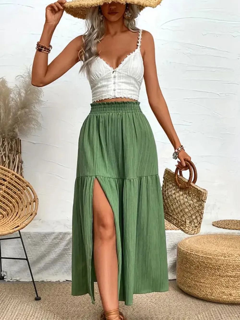 Frill Slit Skirt - Premium Skirts from Trendsi - Just $26.99! Shop now at Handbags Specialist Headquarter