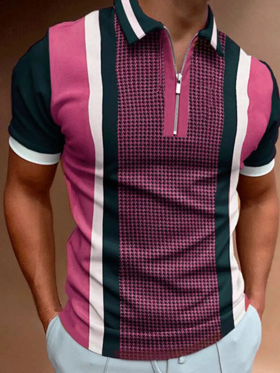 Men's Full Size Quarter Zip Short Sleeve Polo Plus Size.