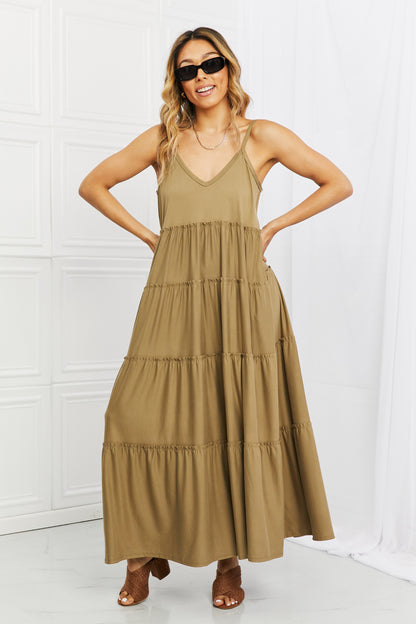 Zenana Full Size Spaghetti Strap Tiered Dress with Pockets in Khaki - Premium Dresses from Trendsi - Just $21.99! Shop now at Handbags Specialist Headquarter