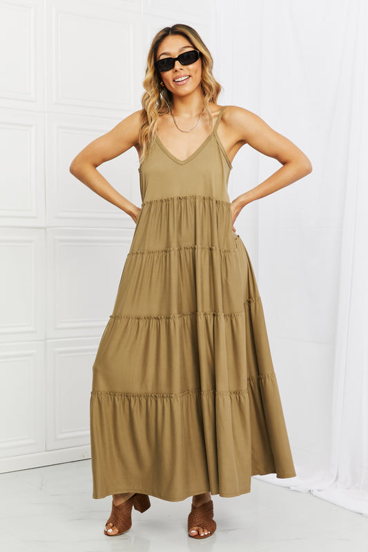 Zenana Full Size Spaghetti Strap Tiered Dress with Pockets in Khaki - Premium Dresses from Trendsi - Just $21.99! Shop now at Handbags Specialist Headquarter