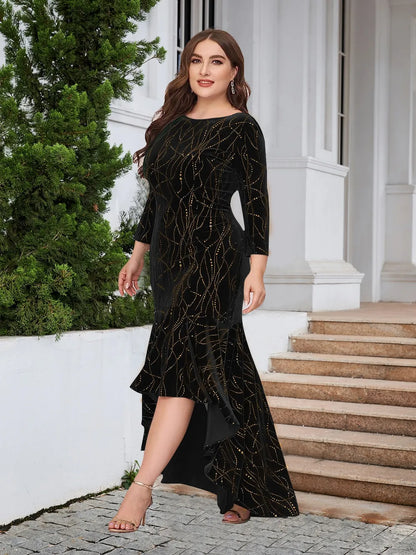 Plus Size Ruffle Hem High-Low Dress - Premium Dresses from Trendsi - Just $52.99! Shop now at Handbags Specialist Headquarter